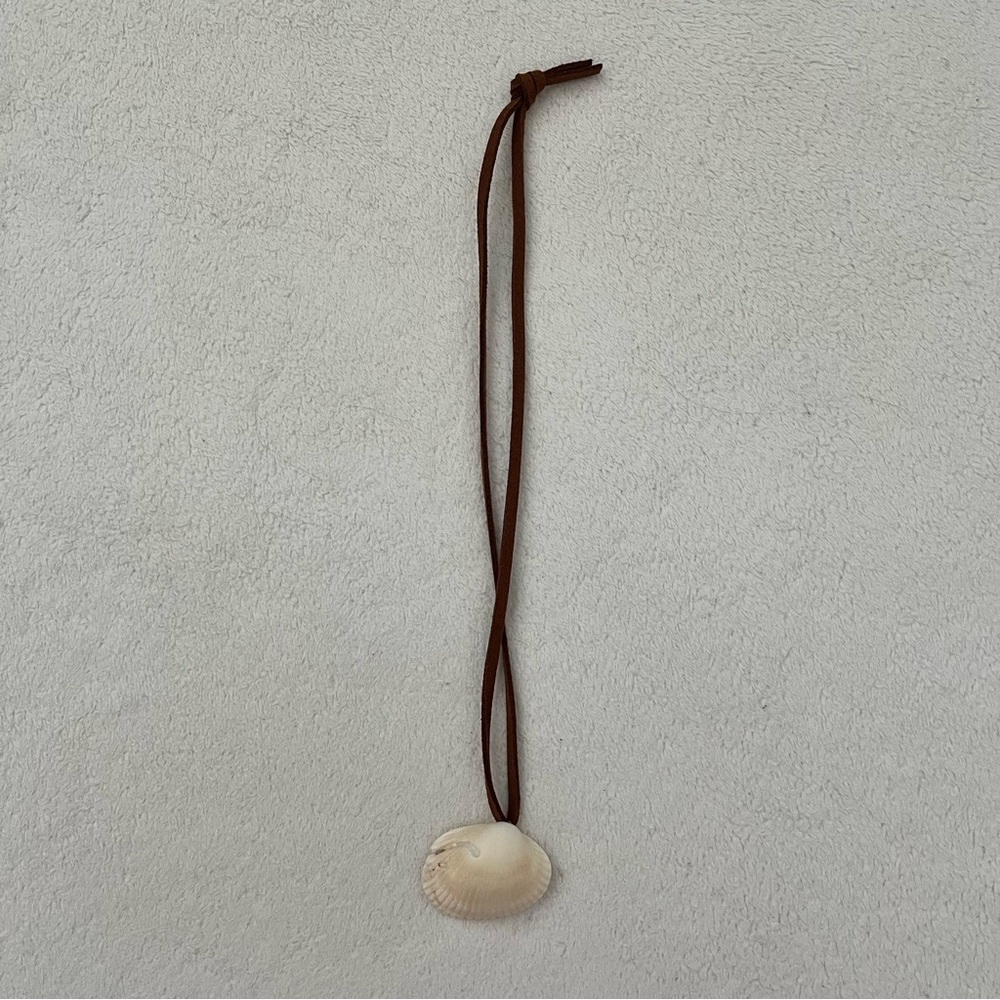 Natural Florida Shell Pendant Necklace with Brown Suede Cord